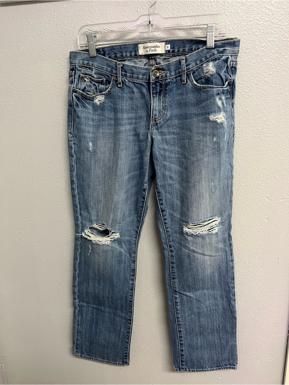 Abercrombie & Fitch Women's Ripped Light Blue Boyfriend Jeans